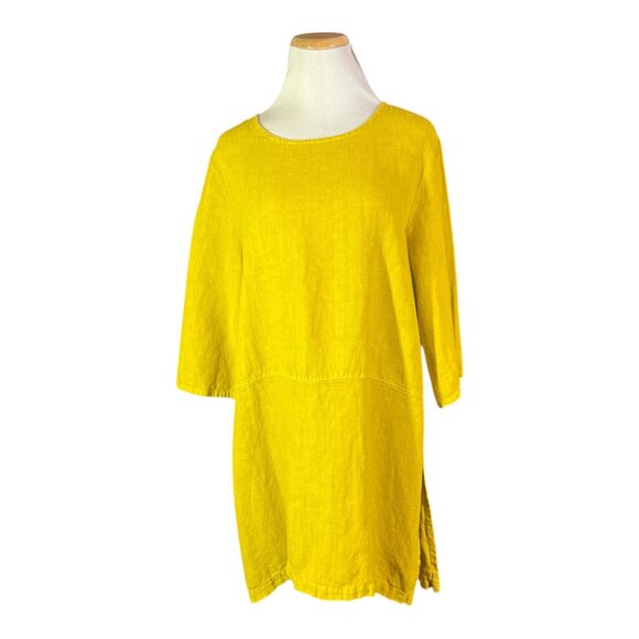 Bryn Walker Size M Yellow Linen Tunic Top Side Slits - Picture 1 of 14